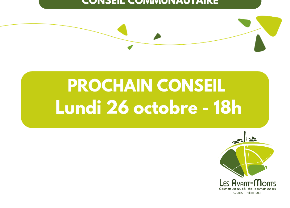 Prochain conseil communautaire le 26 octobre, à 18h