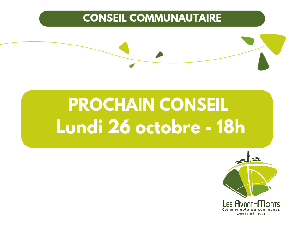 Prochain conseil communautaire le 26 octobre, à 18h